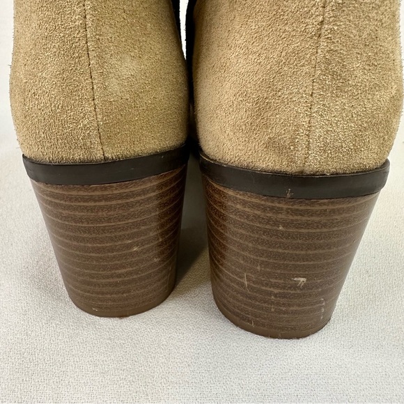 Zara Split Suede Embroidered Heel Cowboy Boot Tan 10 - Picture 13 of 16
